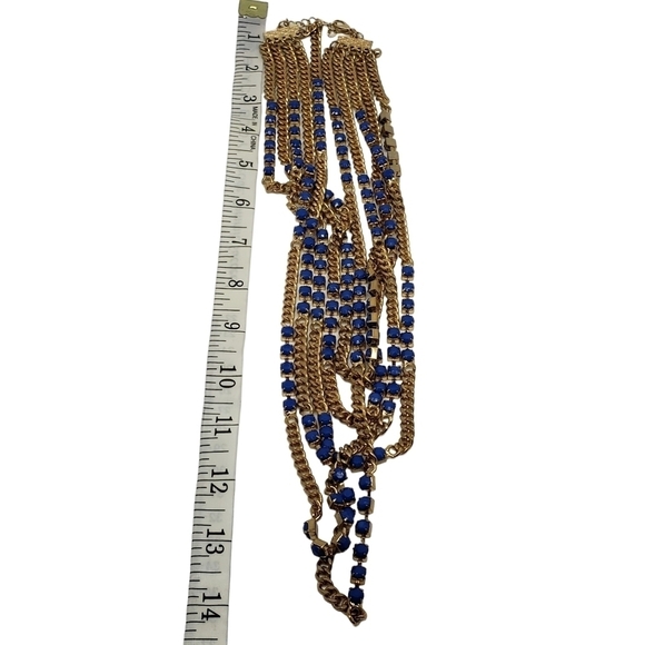 Multilayered Gold Toned Chain with Blue Accent Pieces Necklace Costume - Picture 4 of 6